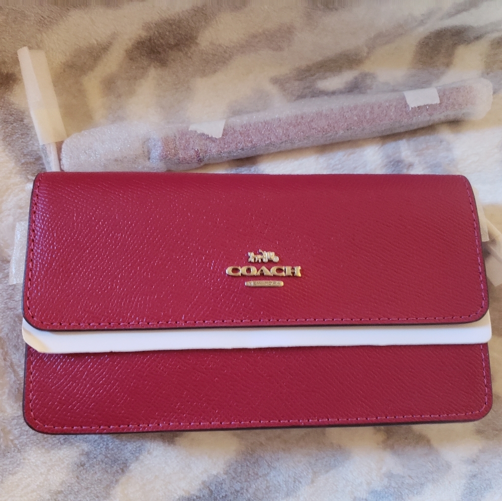 Coach Fold Over Crossgrain Leather Wristlet